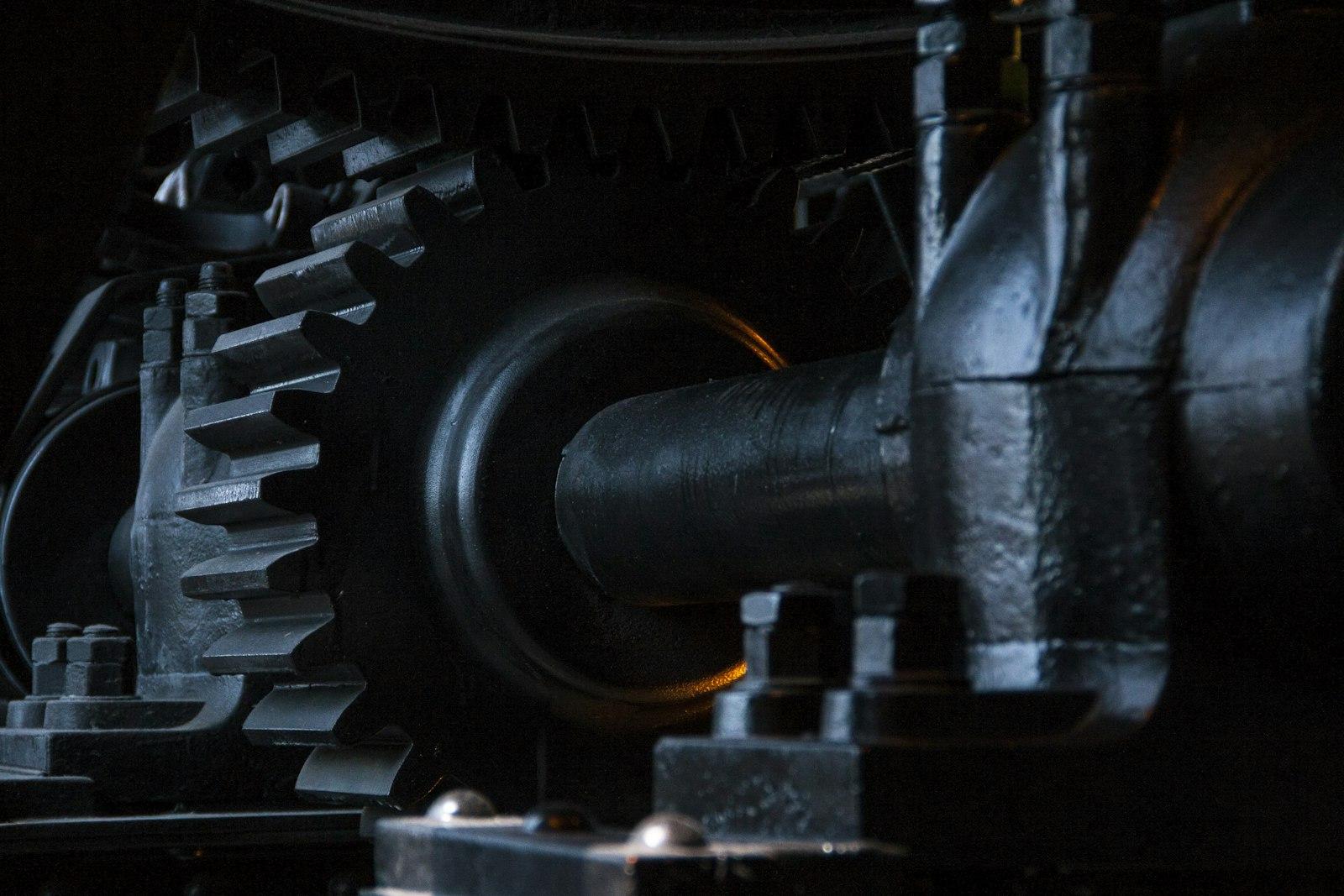 Heavy machinery gears in an industrial plant