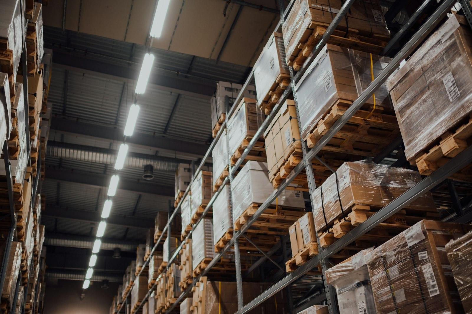 Warehouse racking filled with palletized industrial stock